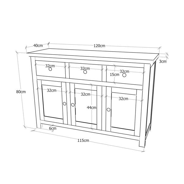 Cabinet Bits Lugo Waxed 3 Drawer 3 Door Sideboard Brass Cup Handle