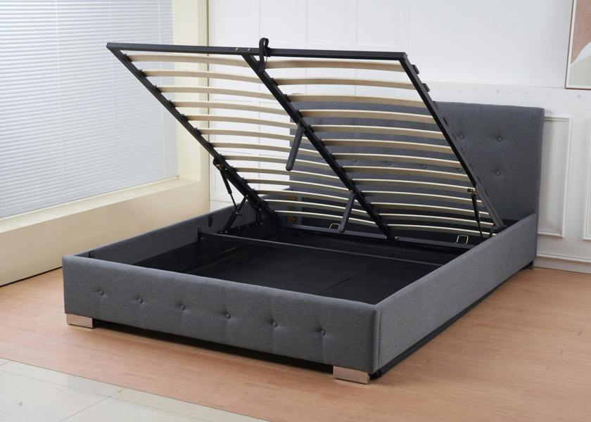 The Oslo Grey Linen Tufted Ottoman Bed Frame - Madefor.Living