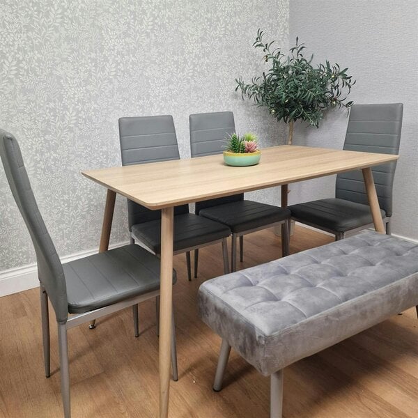 Kosy Koala Dining Table Set With 4 Grey Chairs And 1 Grey Velvet Bench Dining Room Furniture