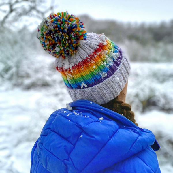 SuperBobble Reflective Beanie Bobble Hat - White Rainbow