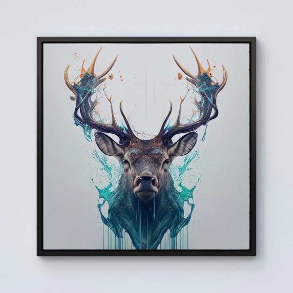 Warren Reed Stag Face Splash Art Framed Canvas