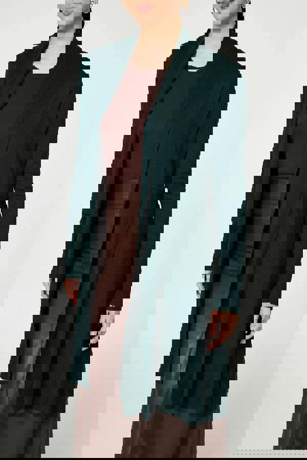 Green | Open Front Longline Relaxed Cardigan