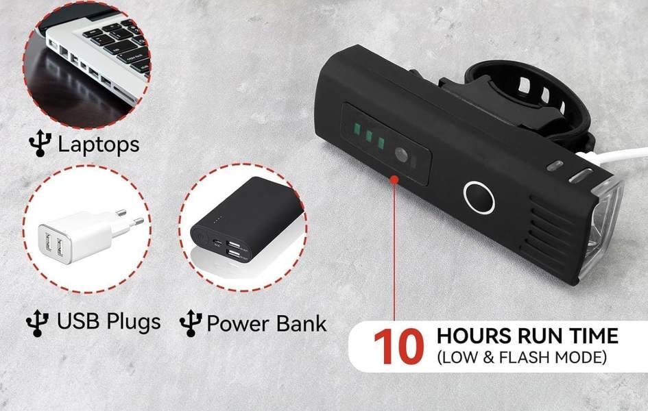 Dyzi USB Rechargeable Bike Front Light: 4 Modes Daylight Sensor