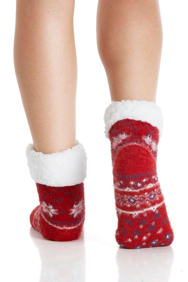 Ladies Soft and Fuzzy Fairisle Print Bed Socks