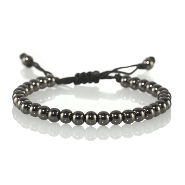 Gunmetal Black Bracelet for Men with Metal Beads on Adjustable Black Cord - namana.london