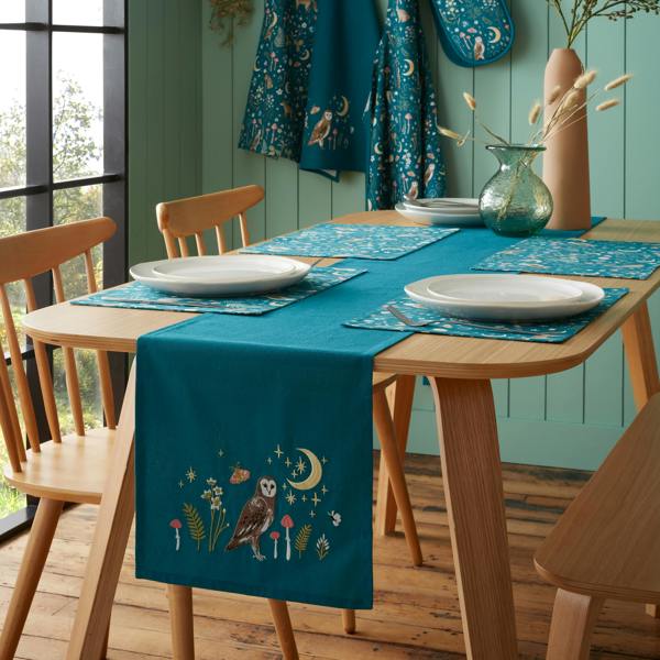 Catherine Lansfield Enchanted Twilight Animals Cotton Dining Table Runner Green