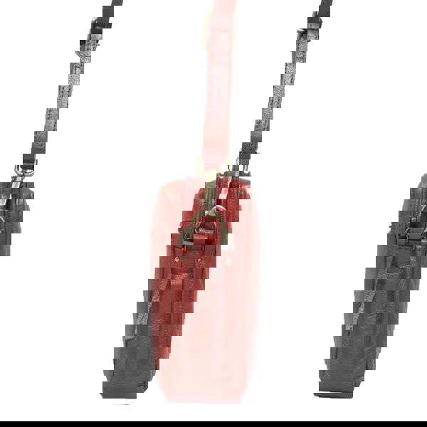 Assots London 'IRIS' Red Quilted Soft Pebble Grain Leather Crossbody Bag