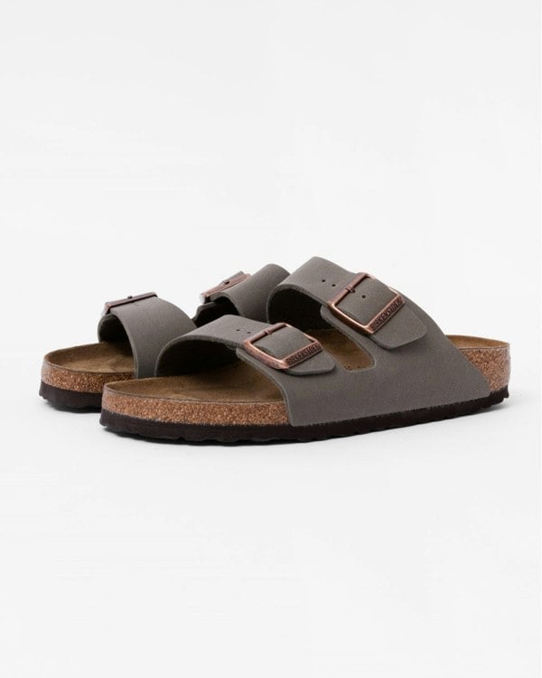 Birkenstock Arizona Birko-Flor Nubuck Womens Sandals - Stone - CHO - Designer Womens Sandals