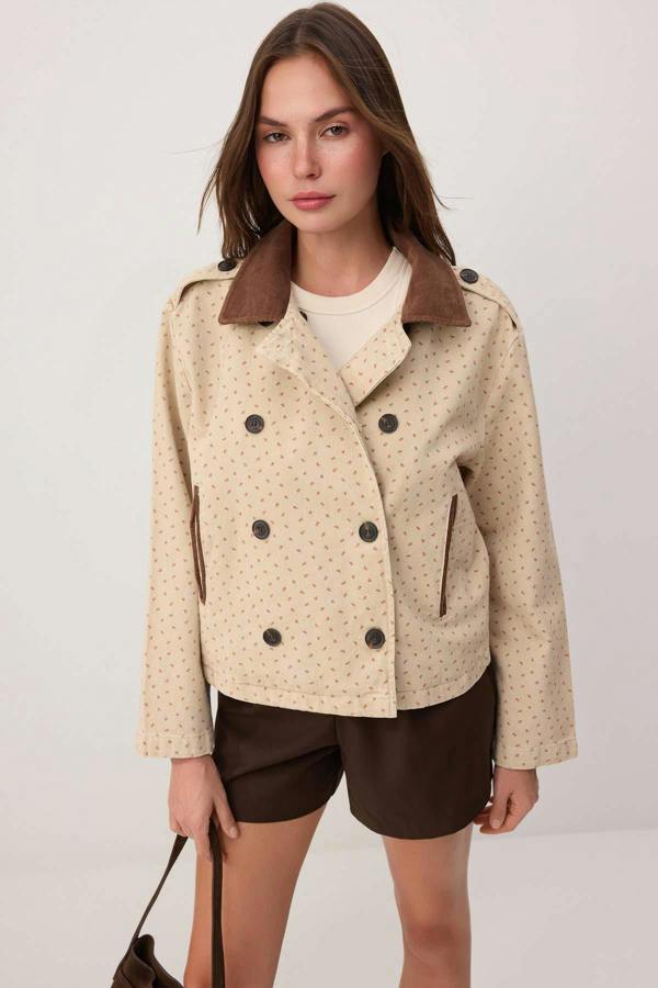 WOVCOR Collar Detail Denim Trench Coat Jacket