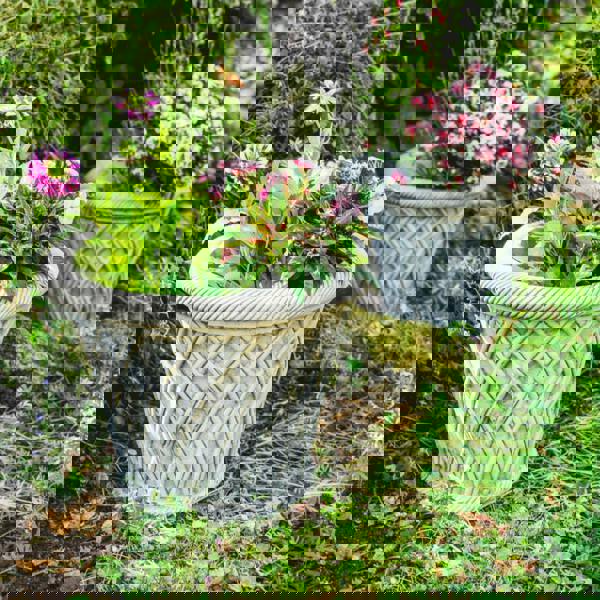 Pair of Large Wicker pattern Stone Plant pot