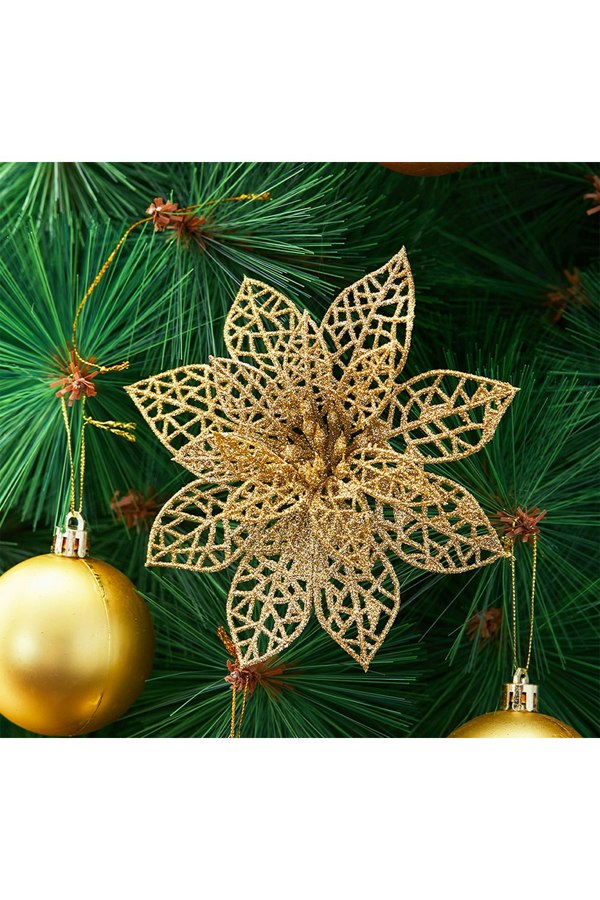 Living and Home 30PCS Gold Flower Shape Christmas Hanging Ornaments Decorating Supplies