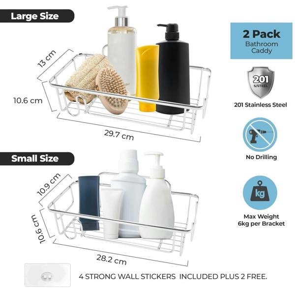 Top 3 Rectangular 2x Shower Caddy Bathroom Suction Shelf Storage No Drill Silver