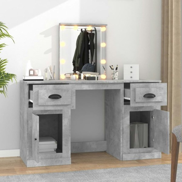 Berkfield Dressing Table with LED Concrete Grey 130x50x132.5 cm