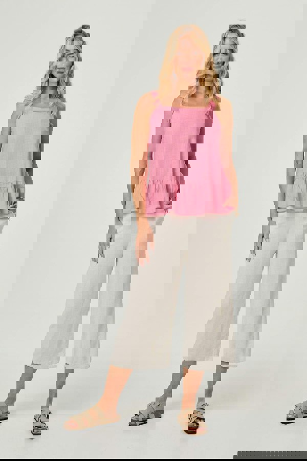 Pink | Frill Hem Sleeveless Wide Strap Top
