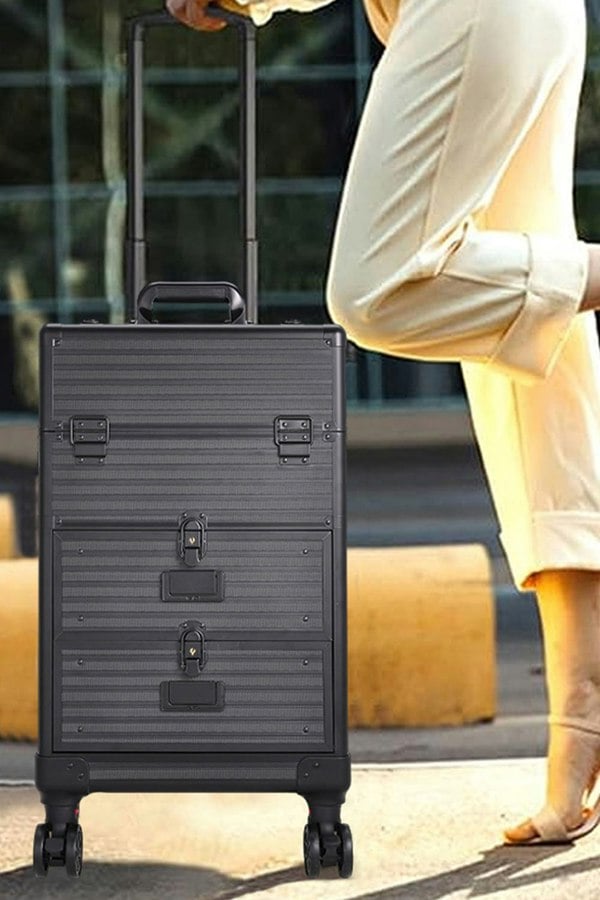 Living and Home 3 in 1 Rolling Cosmetic Train Case Trolley Case for Hairdressing Beauty