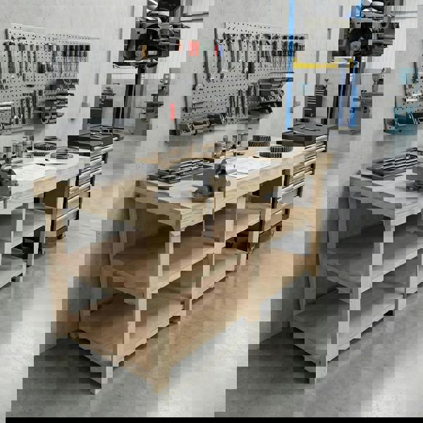 Arbor Garden Solutions Wooden Workbench Eucalyptus Hardwood Top Depth-3ft with Double Shelf