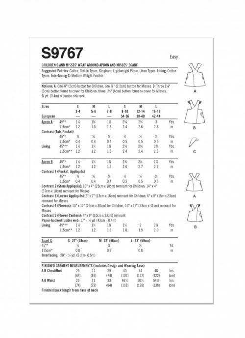Simplicity Sewing Pattern 9767, Aprons, Headwear for Kids, Women, A (S - L / S - L) - Easy
