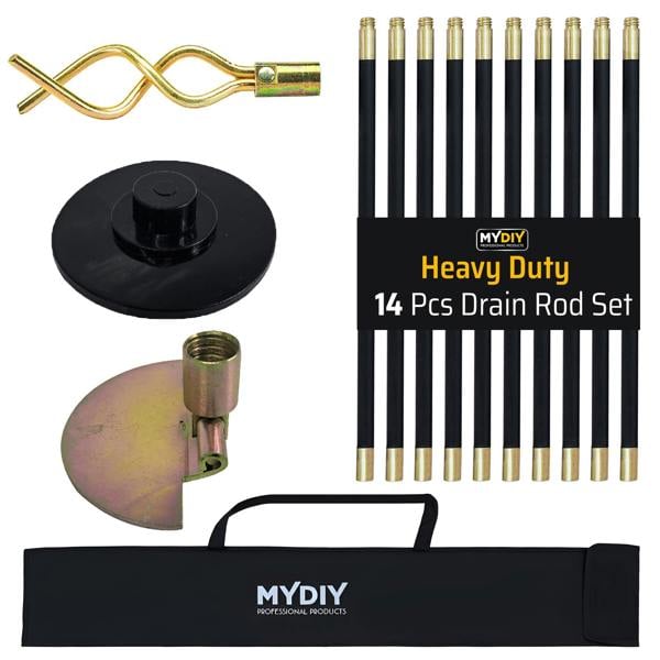 MY DIY PROFESSIONAL PRODUCTS MY DIY 31ft Drain Rod Set 14Pcs Includes Easy Carry Storage Bag Plunger Double Worm Screw & Connectors & Drain Unblocker