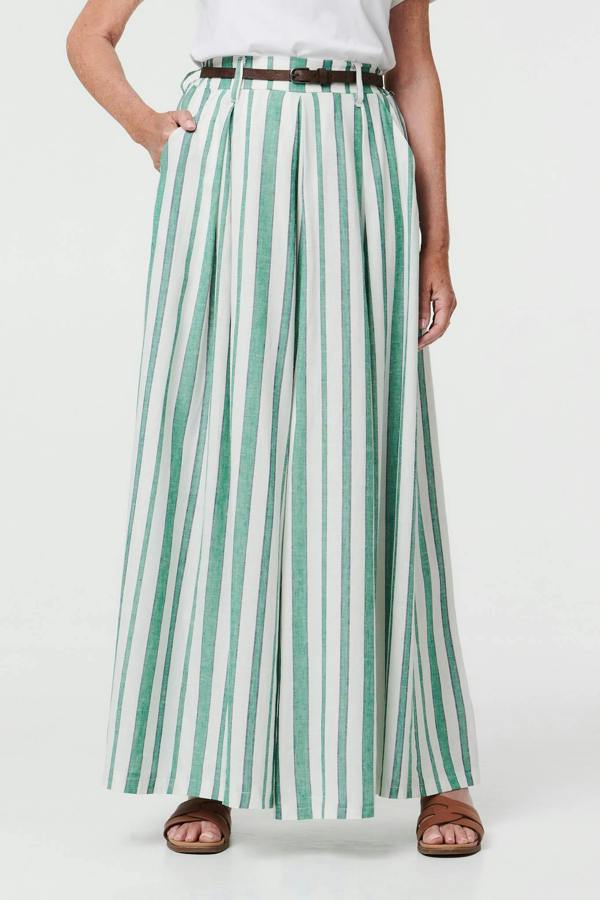 Green | Belted High Waist Wide Trousers