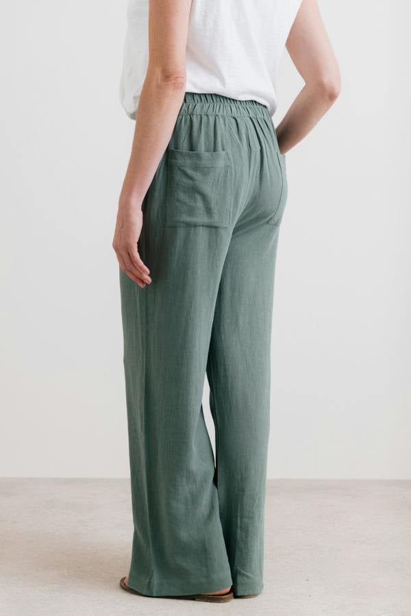 Lily & Me Grace Wide Leg Linen Blend Trousers Laurel