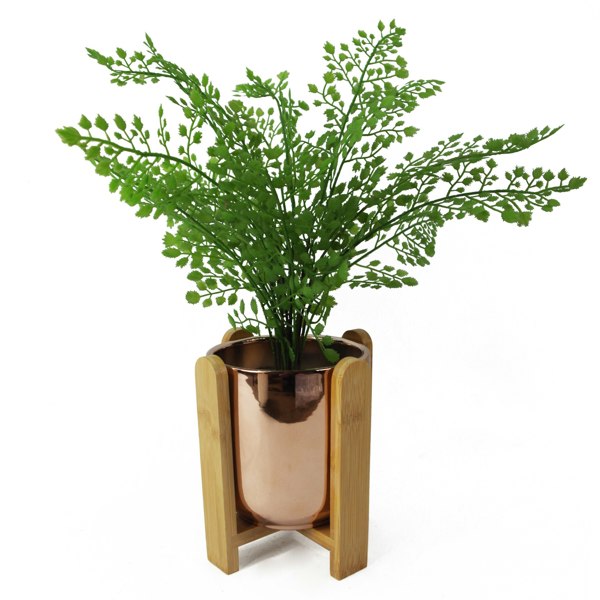 Leaf 16cm Gold Ceramic Planter with Bamboo Stand