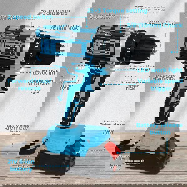 Traderight 21V Cordless Drill Combi Driver Electric Screwdriver Set 1 Battery