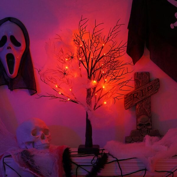 smartbies Pack of 2 Halloween Decoration Pre-Lit Black Twig Tree with Lights, Battery or USB Powered