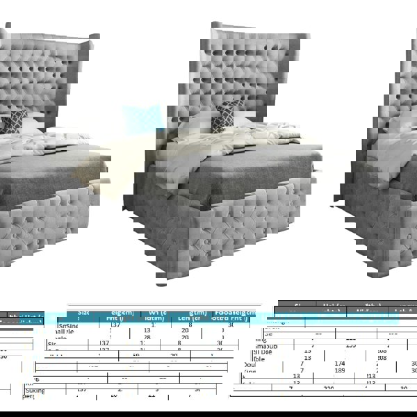 Casa Magna Florence Wide Winged Upholstered Soft Velvet Bed Frame - Grey