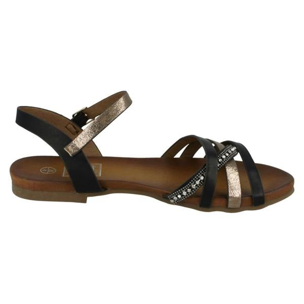 Down to Earth Ladies Down To Earth Flat X Strap Beaded Vamp Sandals