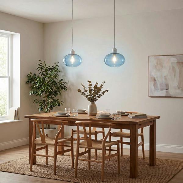 Modern Blue Blown-Glass Pendant Light Shade with Subtle Air Bubbles Image 6