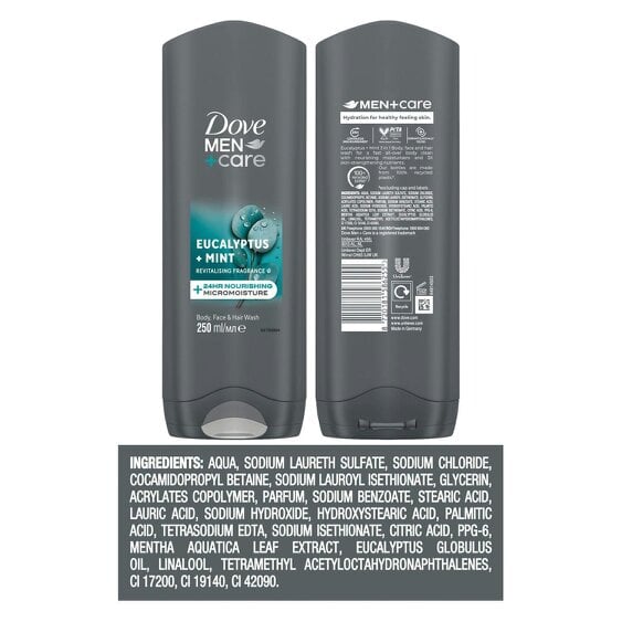 Dove Men+Care Eucalyptus + Mint 3-in-1 Hair, Face and Body Wash 3x250 ml