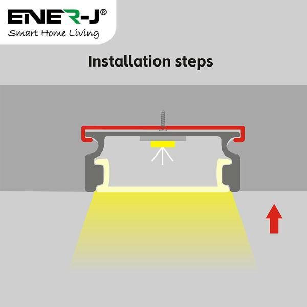 ENER-J 17.3mm x 7.59mm Aluminum Channel Profile with PC Cover - 2m Length, Sandy Black (Pack of 4)