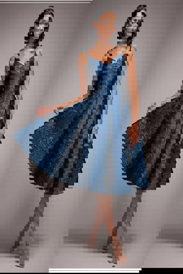 Jacquard Sleeveless A-line Midi Dress - Navy Blue DR4163