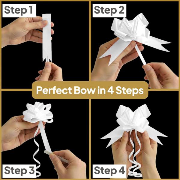 3cm White Pull Bows for Gift Wrapping, Hampers, Bouquets and Party Décor - 10 to 60 Pack image 6