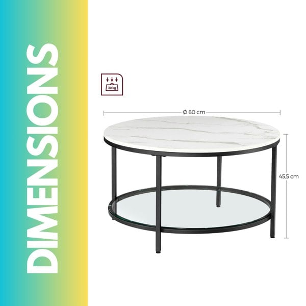 Rafaelo Mobilia 2 Tier Round Faux Marble Coffee Table White