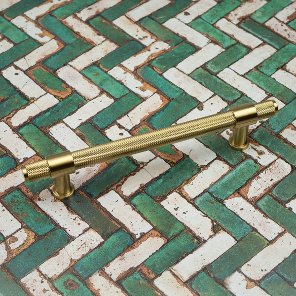 Handle & Home Satin Brass Knurled Handles with Clasp Detailing