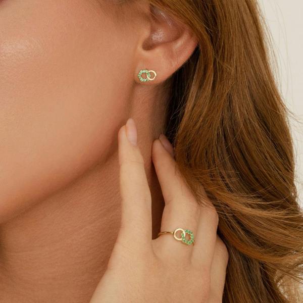 Gemondo Geometric Hexagon and Round Linked with Prong Set Emerald Ring in 9ct Yellow Gold
