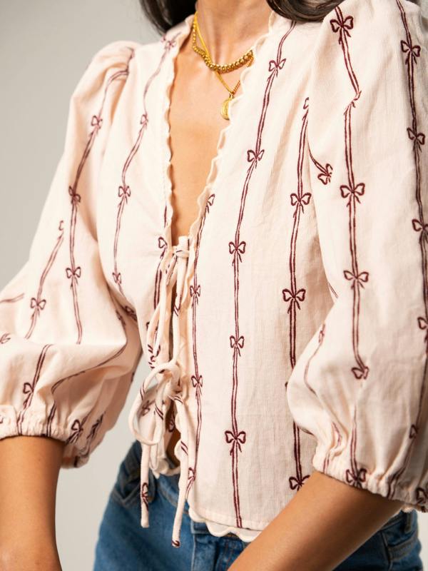 Rose & Nancy Beatrix Pink Cord Embroidered Shirt