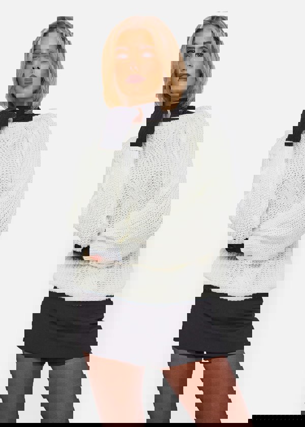 Gini London Cream Crew Neck Rib Knit Oversized Jumper