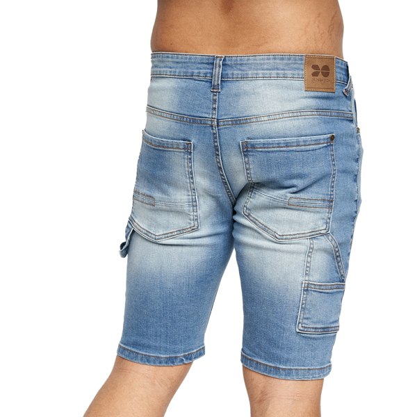 Crosshatch Mens Carpenter Denim Vintage Shorts - Mid Wash