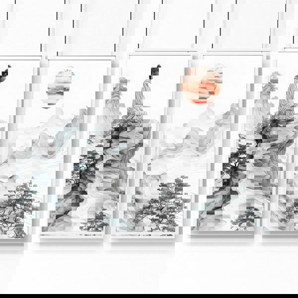 Modern Artwork For Living Room | Set of 2 Asian Inspired Wall art Prints