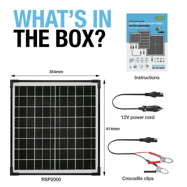 Ring Automotive Osram 20W Solar Panel Battery Maintainer Charger, Car, Motorbike, Jet ski, Golf