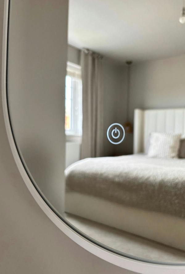 Downton Interiors LED Backlit White Modern Tall Metal Frame Oval Wall Mirror - 120cm