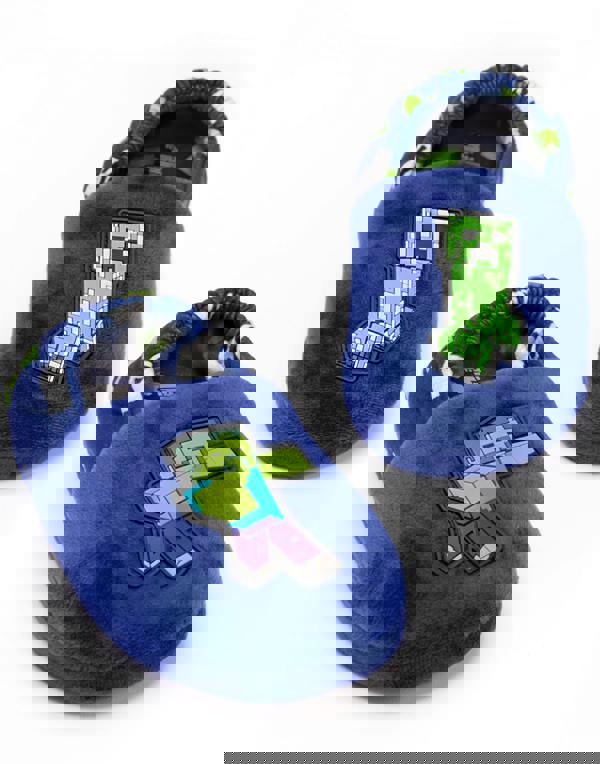 Minecraft Boys Blue Creeper Zombie Applique Mule Slippers [dis]