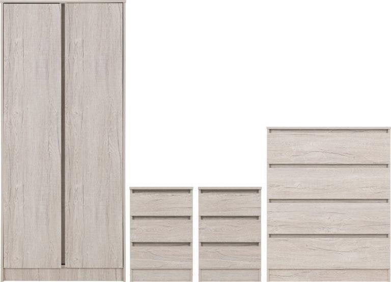 Seconique Malvern 4 Piece Bedroom Set With 2 Door Double Wardrobe
