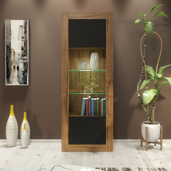 Mex Furniture Charming 170cm Modern Display Cabinet – Black Matt Doors with Free LED lights