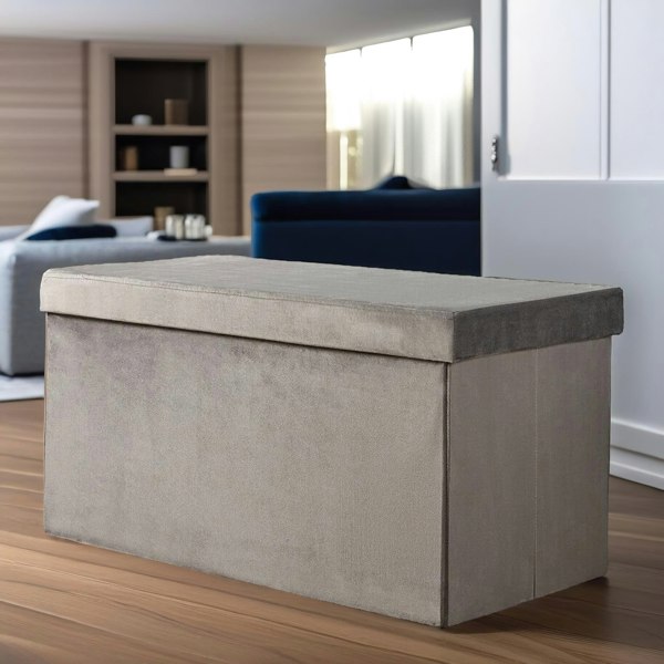 Rafaelo Mobilia Ottoman Storage Box Foldable Grey Velvet