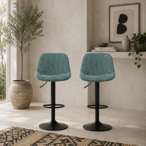 Wyld Haus Loelne Fabric Blue Linen Look Bar Stools Set Of 2