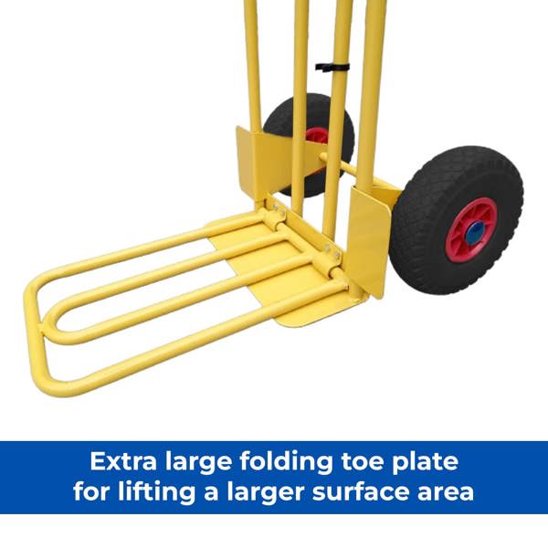 Bristol Tool Company 1894 CGV380 Heavy Duty Folding & Fixed Toe Sack Truck, Pneumatic Wheels with 200kg Capacity, Yellow