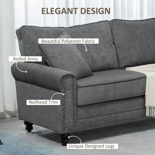 Wyld Haus Tael Yolo Grey Fabric 3 Seater Sofa With Nail Head Trim And 2 Cushions